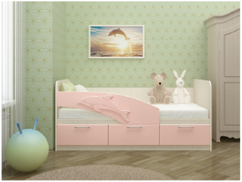 Дельфин-3 Кровать детская 3 ящика с ручками 1.8 Розовый глянец в Берёзовке - beryozovka.mebel54.com | фото
