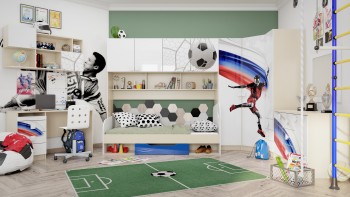 Детская комната Футбол ЧМ (Белый/Синий/корпус Клен) в Берёзовке - beryozovka.mebel54.com | фото