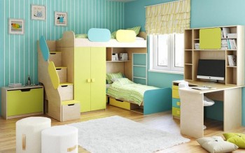 Детская комната Смайли (Желтый/Голубой/Зеленый/корпус Клен) в Берёзовке - beryozovka.mebel54.com | фото