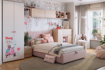 Комплект детской мебели Алина К2 Дуб мария/белый/нежно-розовый велюр в Берёзовке - beryozovka.mebel54.com | фото