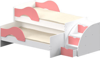 Кровать детская Матрешка выкатная с лестницей  Белый/Розовый в Берёзовке - beryozovka.mebel54.com | фото