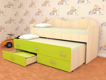 Кровать детская Нимфа двухместная 2.0 Дуб молочный/Лайм в Берёзовке - beryozovka.mebel54.com | фото