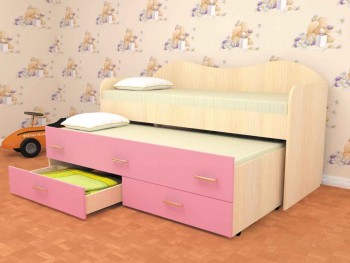 Кровать детская Нимфа двухместная 2.0 Дуб молочный/Розовый в Берёзовке - beryozovka.mebel54.com | фото