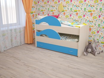 Кровать детская Радуга 1600 Млечный дуб/Голубой в Берёзовке - beryozovka.mebel54.com | фото