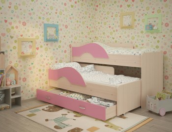 Кровать детская Радуга 1600 Млечный дуб/Розовый в Берёзовке - beryozovka.mebel54.com | фото