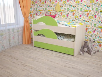 Кровать детская Радуга 1600 Млечный дуб/Салатовый в Берёзовке - beryozovka.mebel54.com | фото