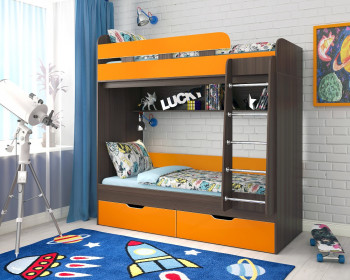 Кровать двухъярусная Юниор-5  Бодего/Оранжевый в Берёзовке - beryozovka.mebel54.com | фото
