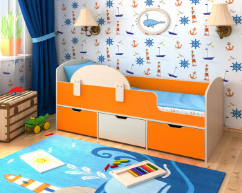 Кровать Малыш-мини с бортиком Дуб молочный/Оранжевый в Берёзовке - beryozovka.mebel54.com | фото