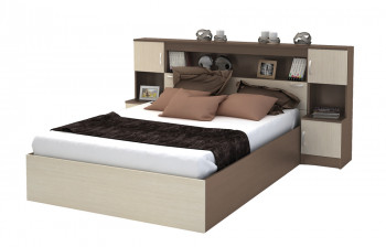 Кровать с прикроватным блоком КР 552 Спальня Basya (шимо темный/шимо светлый) в Берёзовке - beryozovka.mebel54.com | фото