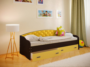 Кровать Софа-7 с мягкой спинкой (800х2000) Венге/Желтый в Берёзовке - beryozovka.mebel54.com | фото