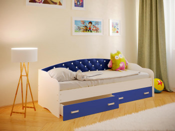 Кровать Софа-7 с мягкой спинкой со стразами (800х1900) Белый/Синий в Берёзовке - beryozovka.mebel54.com | фото