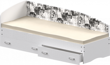 Кровать Софа-9 с мягкой спинкой с рисунком Милана (900х2000) Белый в Берёзовке - beryozovka.mebel54.com | фото