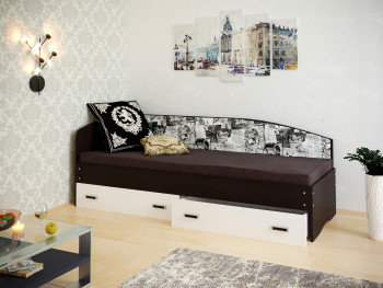 Кровать Софа-9 с мягкой спинкой с рисунком Милана (900х2000) Венге/Белый в Берёзовке - beryozovka.mebel54.com | фото