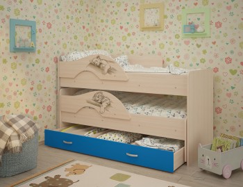 Кровать выкатная Радуга-Сафари детская 1600 Млечный дуб/Голубой в Берёзовке - beryozovka.mebel54.com | фото