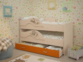 Кровать выкатная Радуга-Сафари детская 1600 Млечный дуб/Оранжевый в Берёзовке - beryozovka.mebel54.com | фото