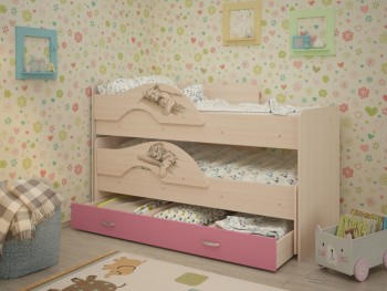 Кровать выкатная Радуга-Сафари детская 1600 Млечный дуб/Розовый в Берёзовке - beryozovka.mebel54.com | фото