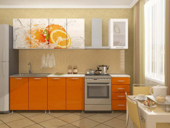 Кухонный гарнитур 1,6м Апельсин (Белый/Оранжевый металлик/Фотопечать апельсин) в Берёзовке - beryozovka.mebel54.com | фото