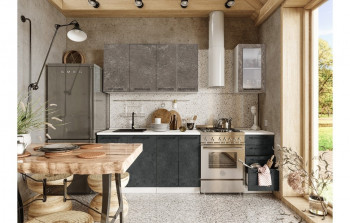 Кухонный гарнитур Нувель 1800мм белый/бетон коричневый/бетон черный в Берёзовке - beryozovka.mebel54.com | фото