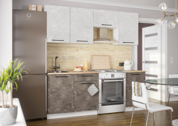 Кухонный гарнитур Нувель 2100мм белый/бетон коричневый в Берёзовке - beryozovka.mebel54.com | фото
