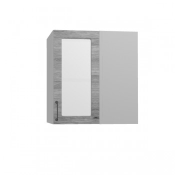 Лофт ПУС 650 шкаф верхний угловой со стеклом (Дуб майский/корпус Серый) в Берёзовке - beryozovka.mebel54.com | фото