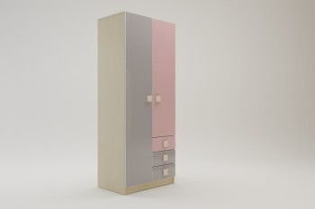 Шкаф 2-х створчатый с ящиками Грэйси (Розовый/Серый/корпус Клен) в Берёзовке - beryozovka.mebel54.com | фото
