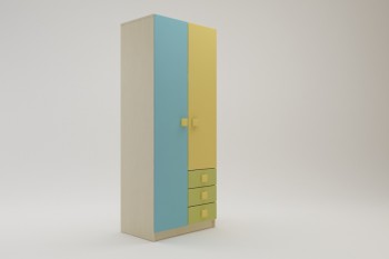 Шкаф 2-х створчатый с ящиками Смайли (Желтый/Голубой/Зеленый/корпус Клен) в Берёзовке - beryozovka.mebel54.com | фото