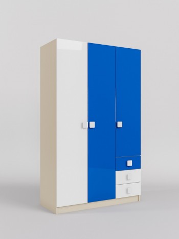 Шкаф 3-х створчатый с ящиками Скай люкс (Синий/Белый/корпус Клен) в Берёзовке - beryozovka.mebel54.com | фото