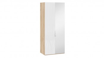 Шкаф для одежды с 1 глухой и 1 зеркальной дверями правый «Эмбер» Яблоня Беллуно/Белый глянец в Берёзовке - beryozovka.mebel54.com | фото