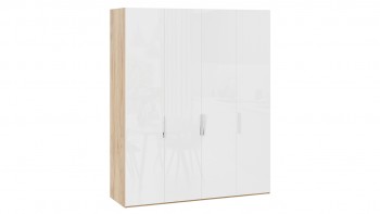 Шкаф для одежды с 4 глухими дверями «Эмбер» Яблоня Беллуно/Белый глянец в Берёзовке - beryozovka.mebel54.com | фото