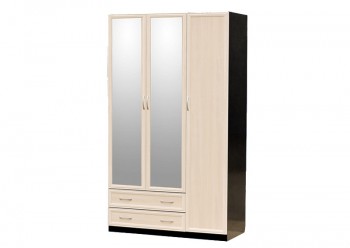 Шкаф для платья и белья 3-х дверный с профилем МДФ с 2 малыми зеркалами Венге/Дуб выбеленный в Берёзовке - beryozovka.mebel54.com | фото