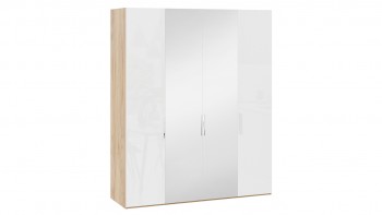 Шкаф комбинированный с 2 глухими и 2 зеркальными дверями «Эмбер» Яблоня Беллуно/Белый глянец в Берёзовке - beryozovka.mebel54.com | фото