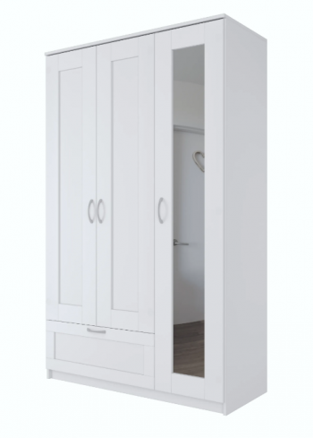 Шкаф трехдверный Сириус с зеркалом и 1 ящиком белый в Берёзовке - beryozovka.mebel54.com | фото