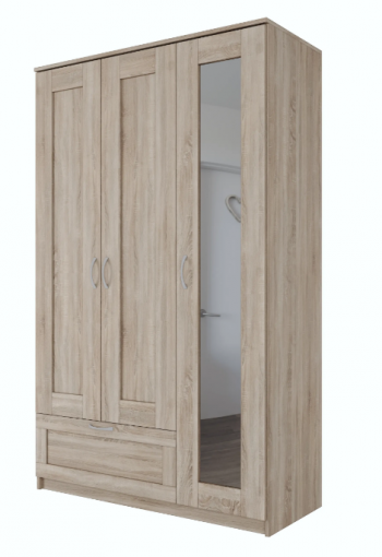 Шкаф трехдверный Сириус с зеркалом и 1 ящиком дуб сонома в Берёзовке - beryozovka.mebel54.com | фото