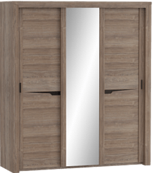 Шкаф трехдверный Соренто с раздвижными дверями Дуб стирлинг/Кофе структурный матовый в Берёзовке - beryozovka.mebel54.com | фото